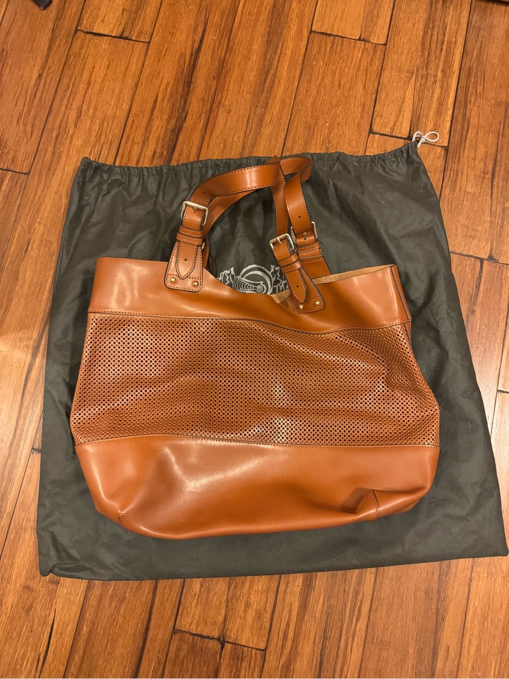 NWT Vince Camuto Cognac Leather Perforated Tote Bag & Zip Pouch + Dust Bag